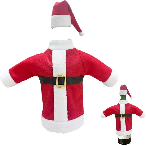 Clearance Wine Bottle Covers under $5,Santa Coat And Hat Wine Bottle Cover For All Standard 750ml Wine Bottles Christmas Themed Holiday Santa Clause Red Liquor Champagne Bottle Suit