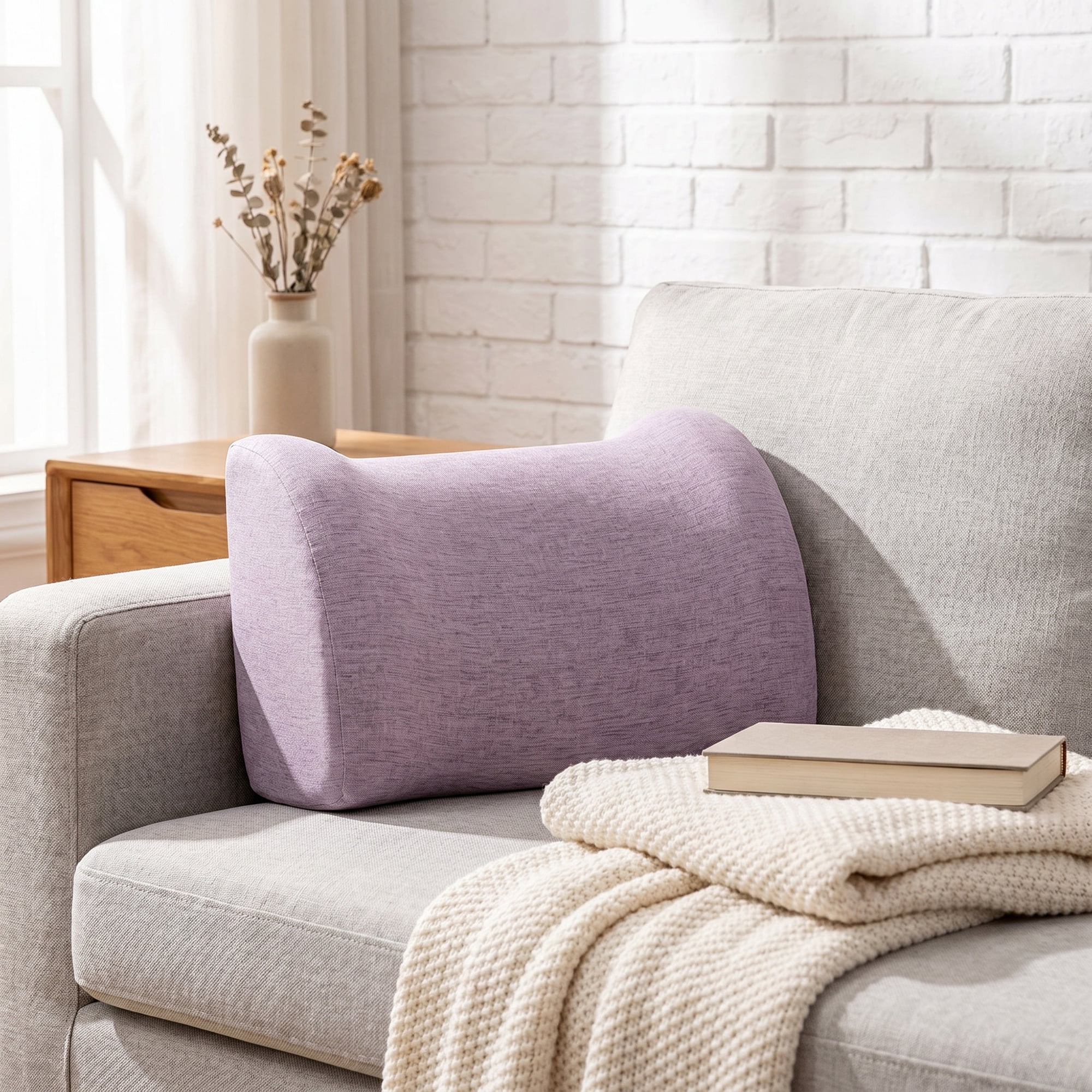 Unique Bargains Lumbar Support Pillow Cotton Back Support Light Purple 17.7" x 7.5" x 11"