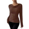thumbnail image 1 of MIASHUI Haut de sous-Vêtement Thermique à Col Rond en Tricot Uni Décontracté pour Femmes, Chaud pour l'Hiver, Café, S, 1 of 5