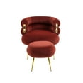 thumbnail image 3 of Velvet Accent Chair with Ottoman, Modern Upholstered Lounge Chair with Footrest and Metal Legs, Comfy Tufted Single Leisure Chairs with Curved Back for Living Room, Bedroom, Office, Wine Red, 3 of 8