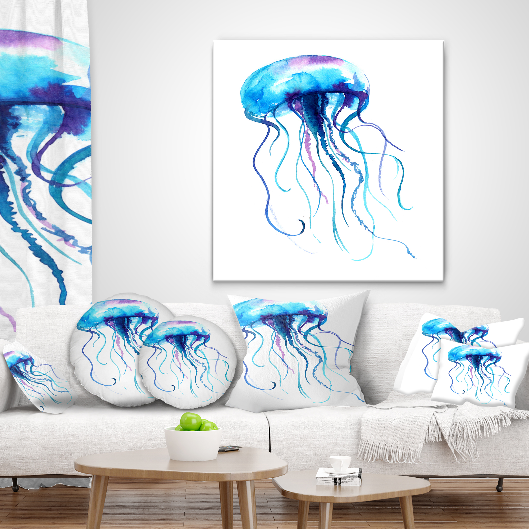 Designart Large Light Blue Jellyfish - Animal Throw Pillow - 12x20