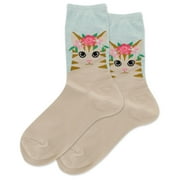 Hot Sox Womens Cat Flower Crown Crew Socks