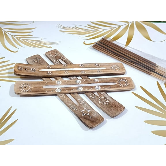 Earthly Home Wooden Incense Burner Set Of 4 Handcrafted 10 inch Incense Burner-Sticks Holder-Incense Ash Catcher-Incense Holder-Handcraved Antique Gift-Home Decor Accessories-Ideal Gift Item