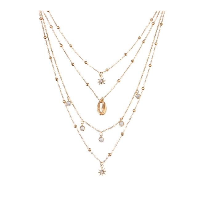 LYMAYTER Collier Léger Bohemia Superposé Collier Ras du Cou - Hexagone, Cristal