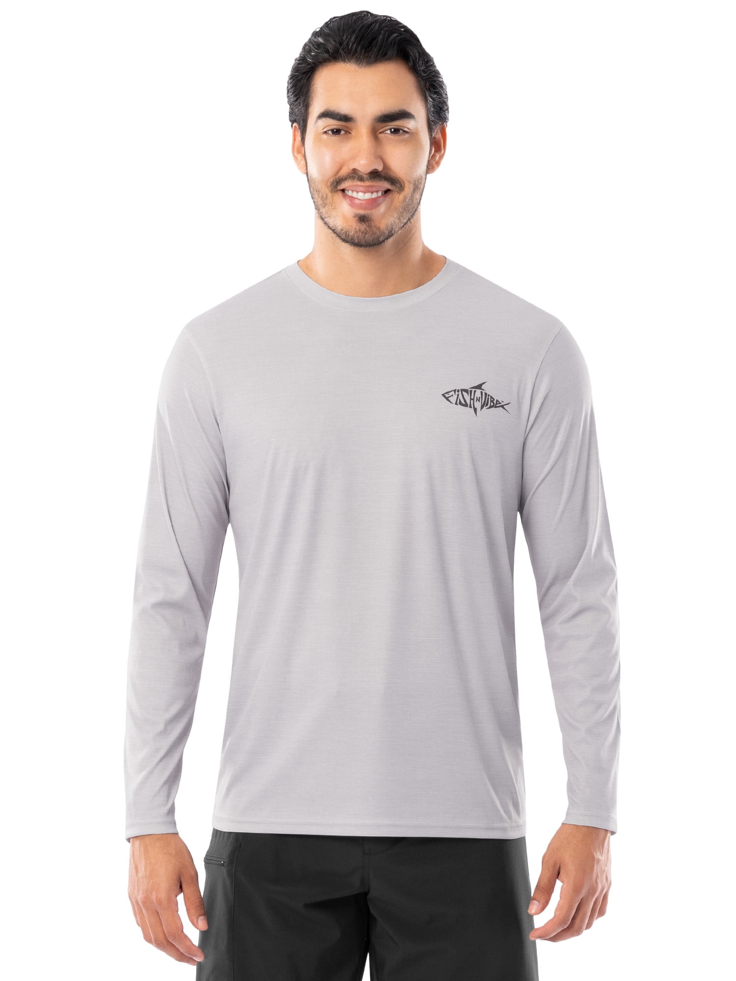 Fish N Vibe Men's Long Sleeve Performance Fishing Graphic Tee, Grey Cationic Wander Walleye, 3XL