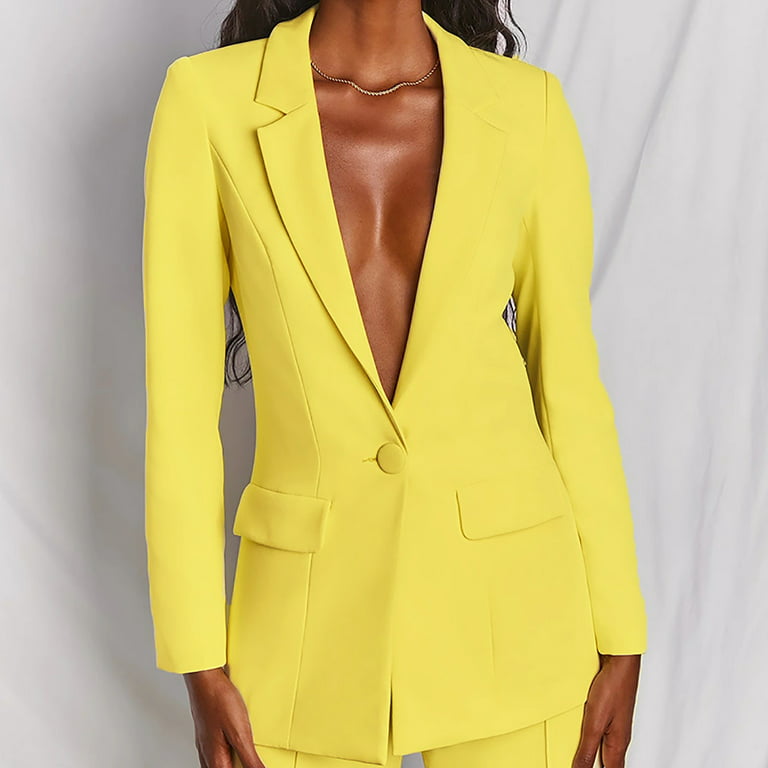 YWDJ Two Piece Outfits for Women Going Out Long Sleeve Solid Suit Pants  Casual Elegant Business Suit Sets Two-piece Suit Yellow M