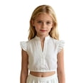 thumbnail image 2 of Krdevn Ruffle Sleeve Button Front V-Neck Crop Top Casual Dressy Blouse (Little Girls, Big Girls),7-8 Years, 2 of 4