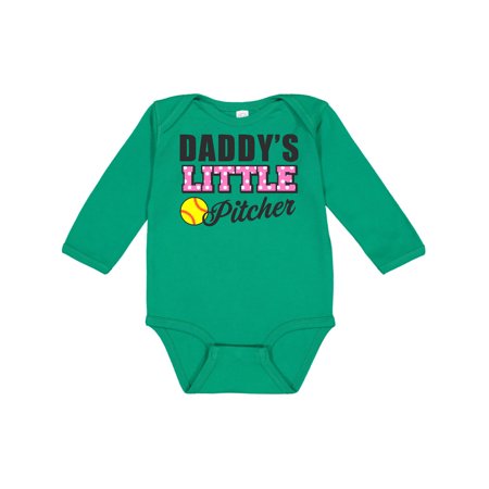 

Inktastic Daddys Little Pitcher Softball Gift Baby Girl Long Sleeve Bodysuit
