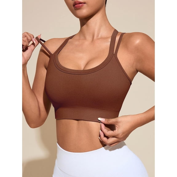 Brassiere And Shorts Set Sports Bras For Women Halter Strap Quick-Drying Sports Underwear Set, Shock-Absorbing, Cushioned Yoga Bra, Outdoor Running And Fitness Wear Coffee S