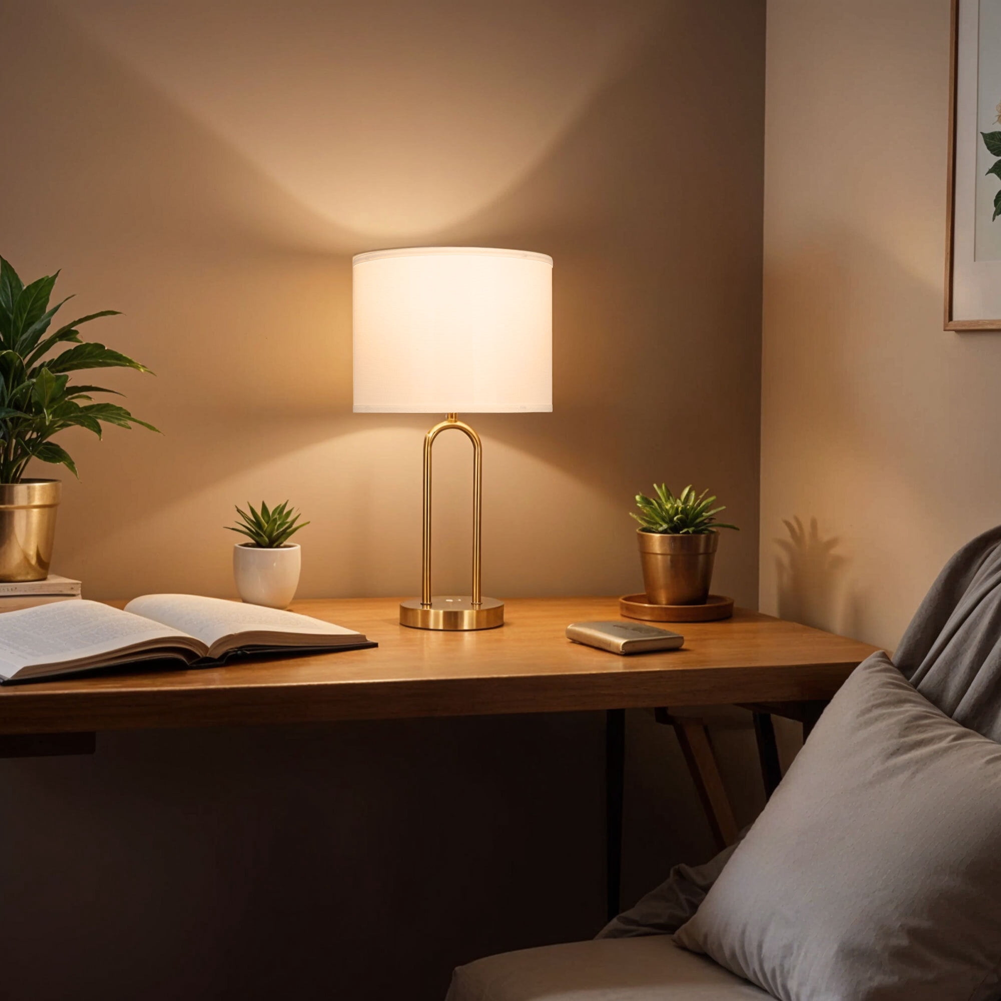 Kenroy Home Isla 20'' Table Lamp with White Fabric Drum Shade Modern Table Light Fixture for Living Room, Bedroom, or Office, Brushed Gold