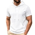 thumbnail image 5 of Mens Short Sleeve Drawstring Hoodie Cotton Moisture Wicking Hooded T-shirts Sweatshirts Lightweight Solid Tops with Kangaroo Pocket Size 2XL White, 5 of 5