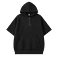 thumbnail image 2 of Boys Short Sleeve Hooded Sweatshirt,Waffle Knit Casual Pullover with Quarter Zip, Lightweight Hoodie for Spring Summer,Youth Kids Tops(Black,9_10 Years), 2 of 4