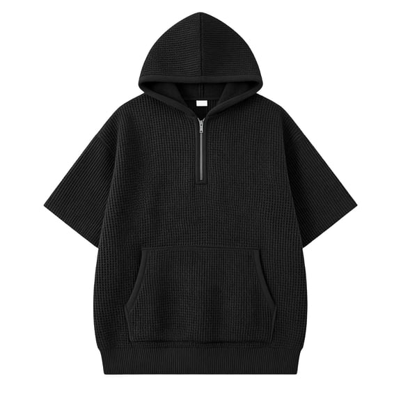 Boys Shirts Knit Short Sleeve Hooded Sweatshirt Casual Pullover Top for Kids Youth Children Black 3 Years-4 Years