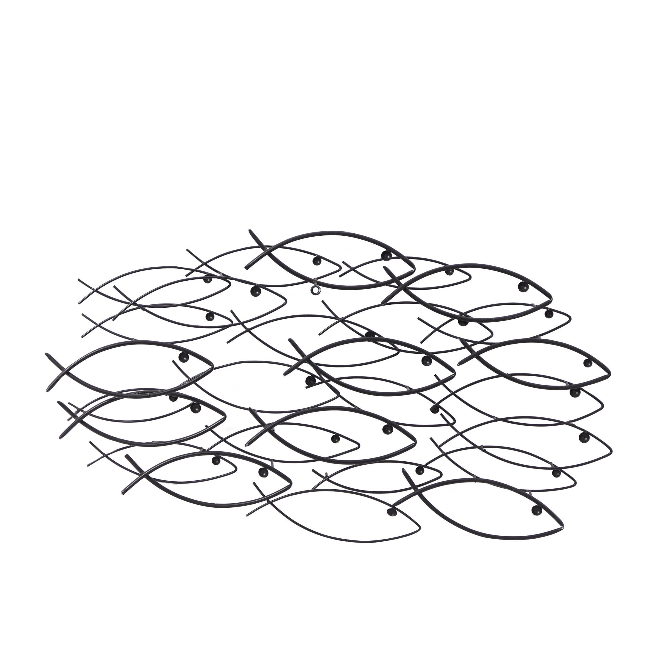DecMode Coastal Metal School of Fish Wall Décor with Dark Gray and Silver Metal Finish, Set of 36"W x 19"H