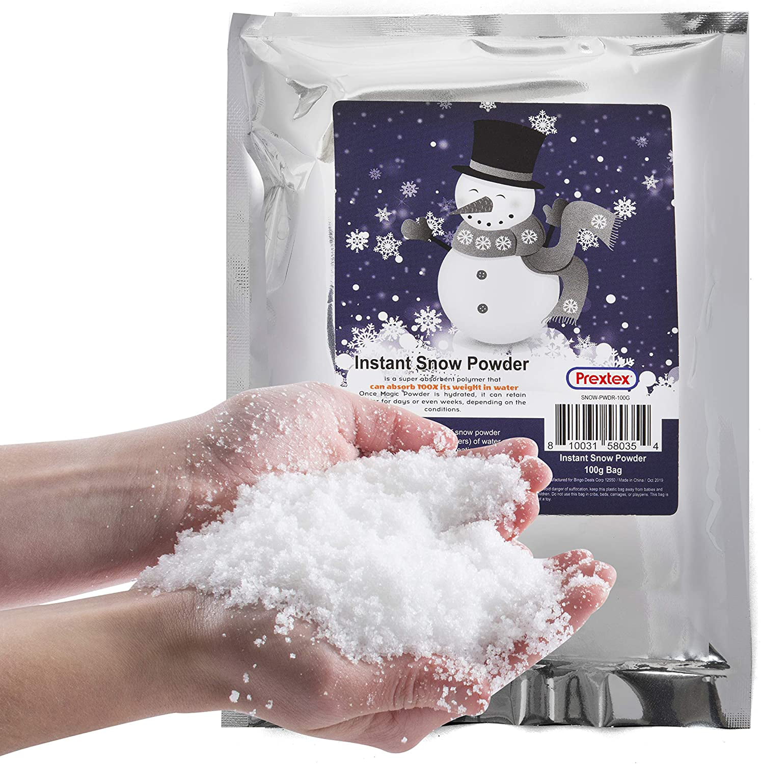 Prextex Instant Snow Powder - Makes 2 Gallons of Artificial Snow - Perfect for Winter Decoration, Village Displays, Holiday Crafts and Fake Snow