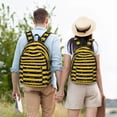 thumbnail image 4 of Xecao Striped With Bees Canvas College Laptop Backpack, a durable rucksack designed for both men and women, ideal for travel, school, and daily use-Small, 4 of 5