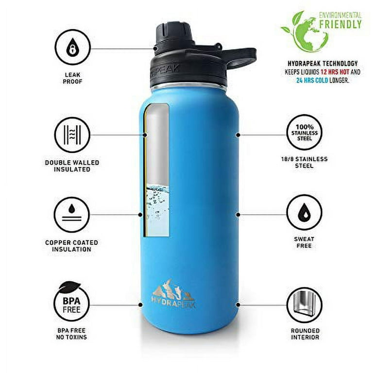 Hydrapeak BPA-Free Water Bottle, 32 oz. Vacuum Insulated Stainless Steel  Thermos, Wide Mouth and Leak-Proof Sport Spout Chug Lid Cap - Plum 