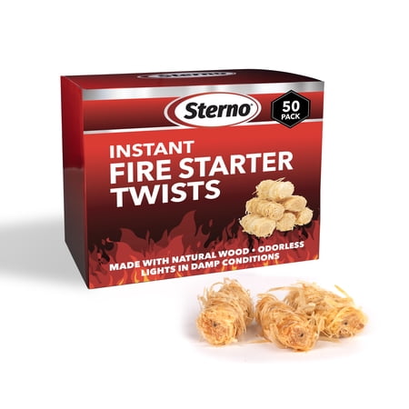 Sterno Instant Fire Starter Twists, 50 Count – Natural Wood Charcoal Fire Starter for Grills, Fire Pits, Campfires & Fireplaces, Odorless Indoor Outdoor