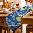thumbnail image 2 of Blue Starry Night Table Runner Linen Burlap Table Runner 72 Inches Long Abstract Star Sky House Tree Oil Painting Dresser Scarves for Kitchen Island Coffee Dining Room Party Holiday Decor 14"x72", 2 of 8