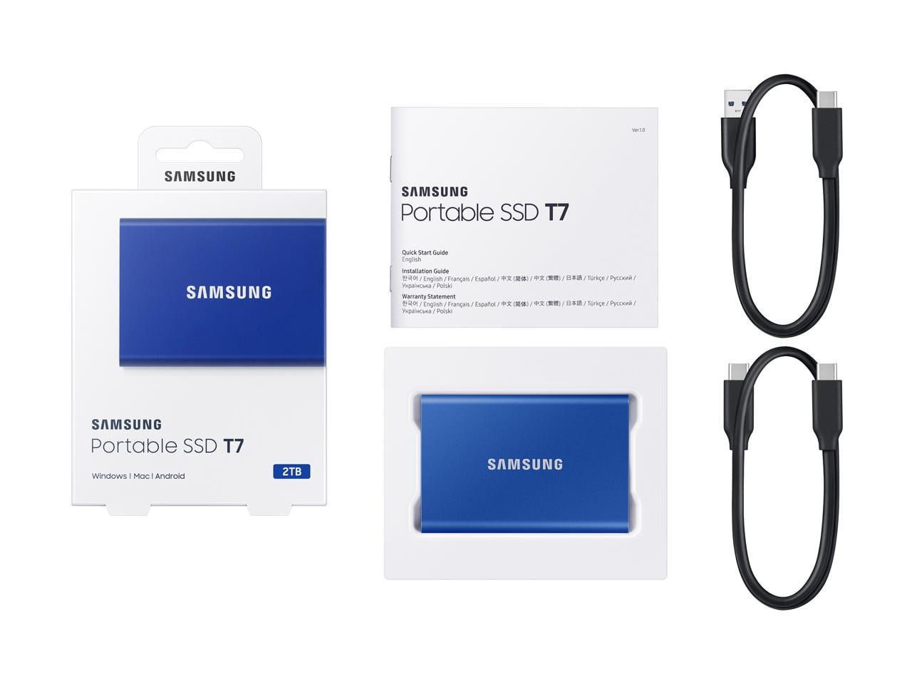 Samsung T7 2TB Portable SSD, USB 3.2 Gen 2, 1000+ MB/s, Hardware