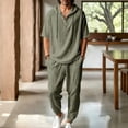 thumbnail image 2 of JUUYY Mens 2 Piece Linen Set Long Sleeve Button Down Casual Hoodie Shirt and Loose Jogger Pants Sets Beach Vacation Summer Outfits Army Green S, 2 of 9