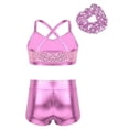 thumbnail image 2 of Haitryli Kids Girls 3 Pieces Dance Outfit Sequin Crop Top with Shorts Hair Tie Set Gymnastics Dancewear Pink 14, 2 of 6