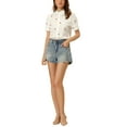 thumbnail image 2 of INSPIRE CHIC Women's Short Sleeve Blouse Collared Embroidery Flower Button Up Shirt White L, 2 of 5