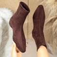 thumbnail image 2 of HAPIMO Women Ankle Boots Square Toe Flat Heel Rear Zipper Stretch Suede‑like Upper Footwear For Evening Dates And Urban Daily Outings Coffee 37, 2 of 9