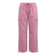 thumbnail image 3 of Pounoo Women's Cargo Pants Elastic Drawstring Waist Wide Leg Casual Trousers with Side Pockets Lightweight Durable Streetwear Comfortable Bottoms Gift, 3 of 6