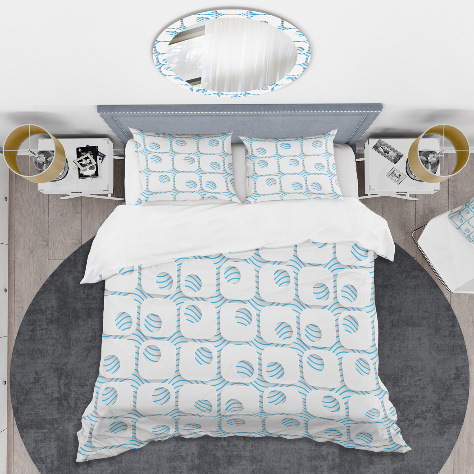 Designart '3D White And Blue Pattern III' Mid-Century Modern Duvet Cover Set