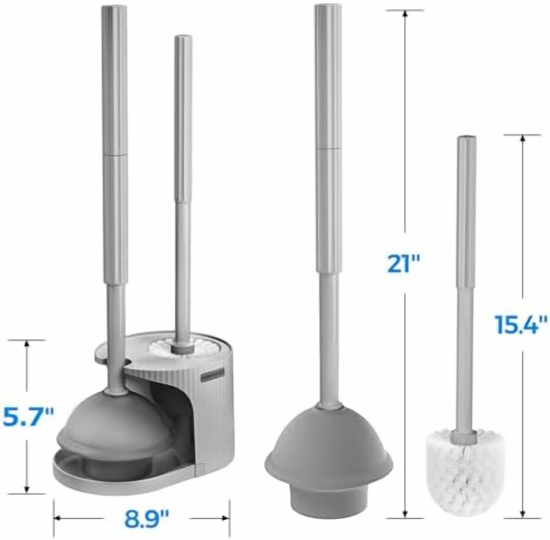 2Pack 2 in 1 Toilet Brush and Plunger Set, Extended Handle Plunger，Toilet Bowl Brush Plunger Set,Bathroom Cleaning Tools ，Toilet Brush Plunger Combo，Cleaning Brush，Cleaning Supplies（Dark Grey）
