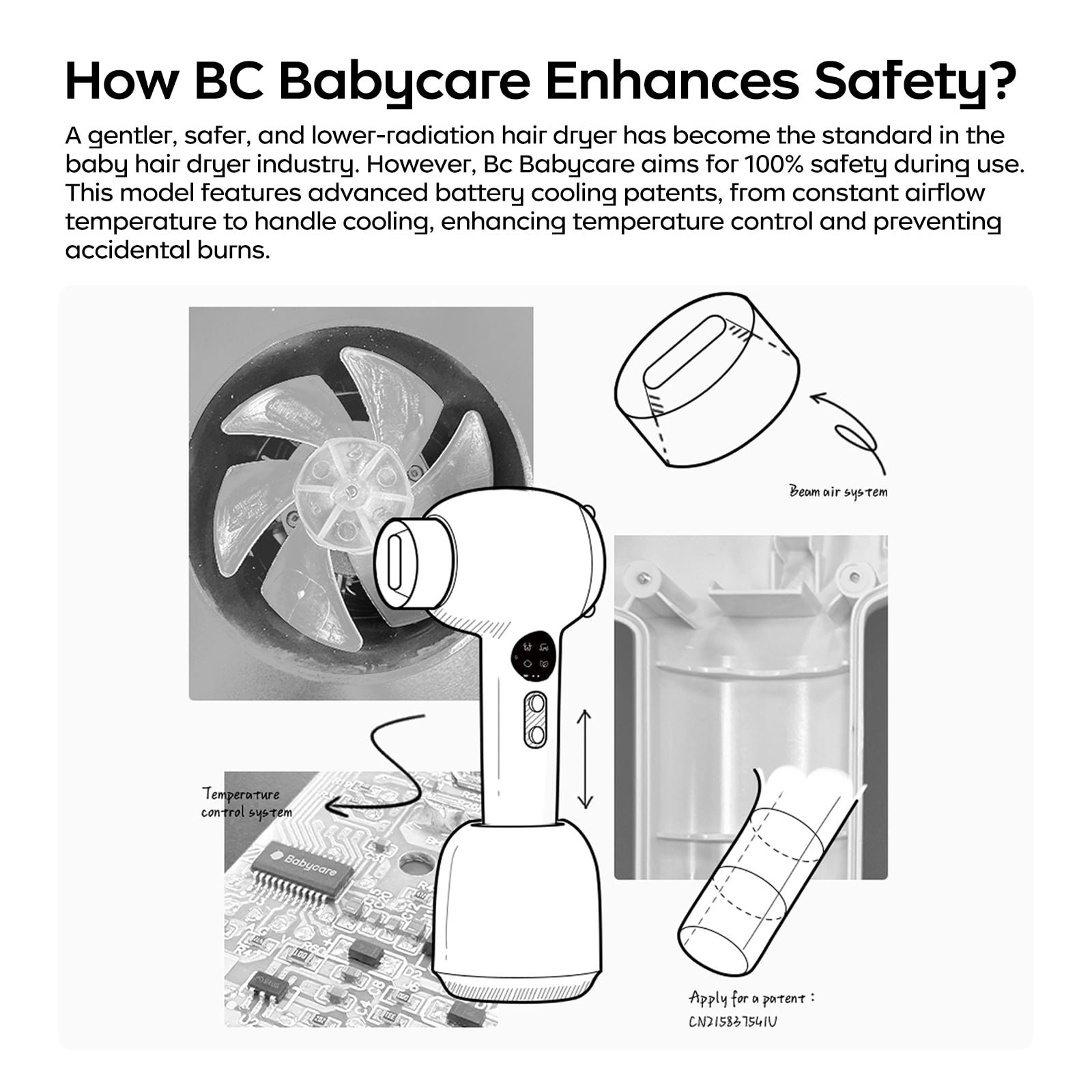 Bc Babycare Cordless Hair Dryer for Baby and Kids, Quiet Portable Mini Blow Dryer for Infant, 4 Model for Hair Drying, Green