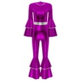 thumbnail image 3 of Xnihocha Women Disco Jazz Dance Outfit 70s 80s Prom Metallic Shiny Flare Jumpsuit Party Hippie Clothes Purple XL, 3 of 7