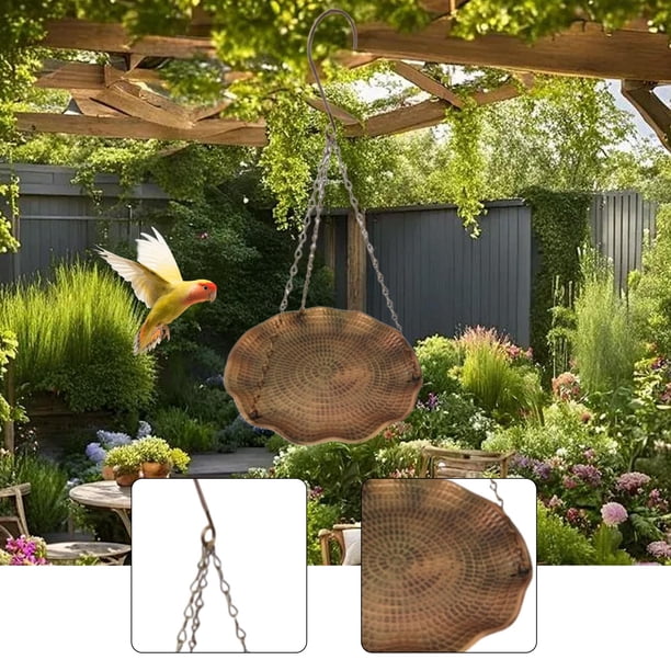 Baño colgante para pájaros, colibrí, , , bebedero de 22 cm con gancho y cadenas, comedero para pájaros, estación de alimentación para