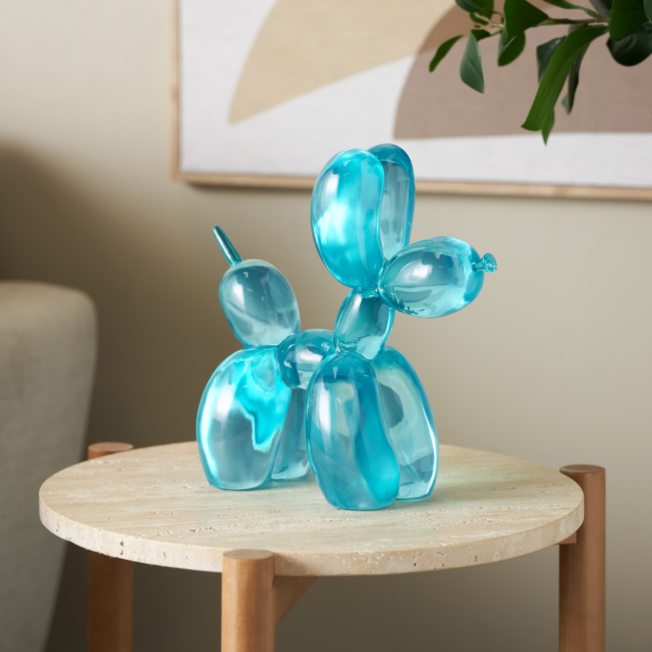 10" x 10" Light Blue Resin Tinted Balloon Dog Sculpture, by DecMode