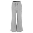 thumbnail image 4 of UngA Dressy Pants For Women Womens Cotton Linen Wide Leg Pants Casual Loose Elastic Waist Drawstring Beach Lounge Trousers with Pockets Grey,L, 4 of 6