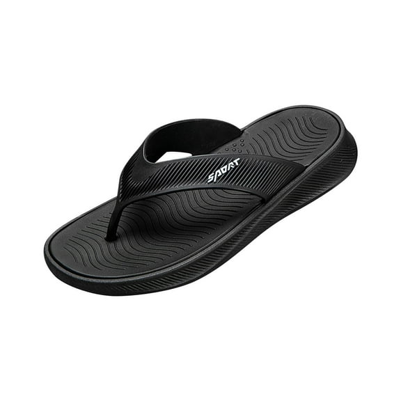Black Men'S Beach Slippers With Grippy Sole Soft Underfoot Comfort Open-Toe Thong Design For Outdoor Wear