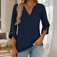 thumbnail image 2 of Mujeres 3/4 Manga de Verano Tops V Cuello Botonado Color Sólido Blusa, Camisetas Casuales de las Mujeres Suelto Ajuste Suave Respirable Primavera de Uso Diario, 2 of 9