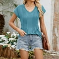 thumbnail image 4 of Cavosen Womens Tops Short Sleeve Summer Dolman Sleeve Dressy Blouse Pullover Tunic V Neck Casual Loose Tees Solid Fashion Shirts Beach Resort Comfy Going out T Shirts Blue M, 4 of 6