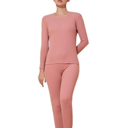 

Bomotoo Women s Stretch Warm Long Johns Suits Thermal Top and Leggings 2-Piece Set Winter Thermal Underwear Women Pink 2XL