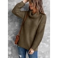 thumbnail image 4 of Asyoly Women Turtleneck Sweaters Long Sleeve Solid Color Chunky  Knit Pullover Casual Comfy Oversized Jumper Keep Warm Tops, 4 of 7