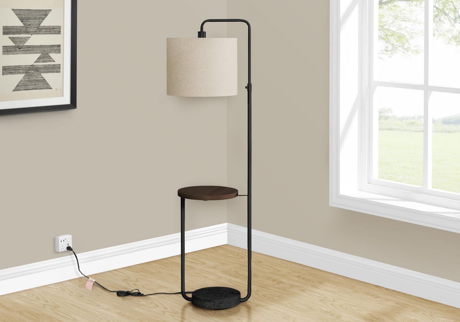 Monarch Specialties Lighting, 67"h, Floor Lamp, Usb Port Included, Black Metal, Ivory / Cream Shade, Contemporary