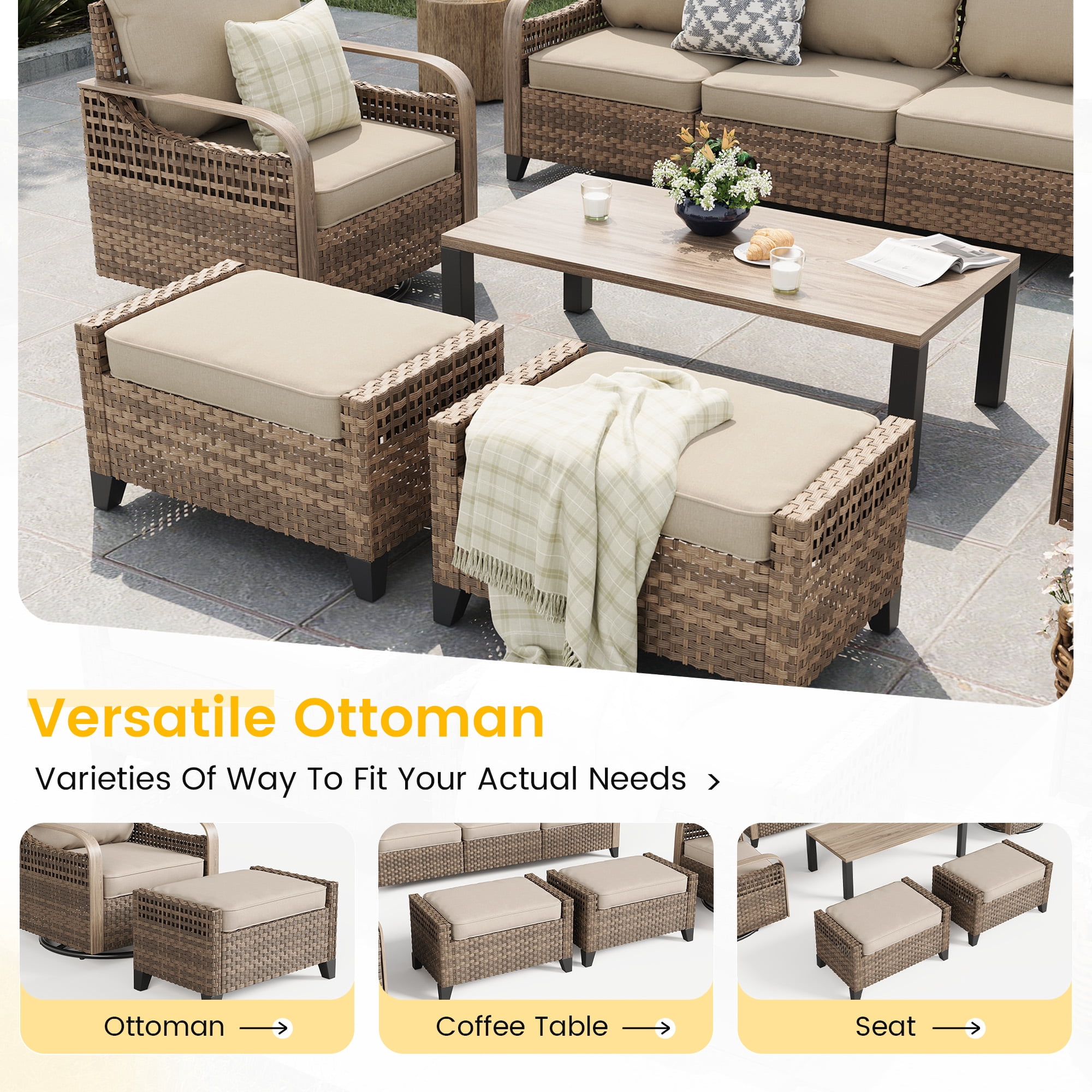 ELPOSUN 5-Seat Outdoor Patio Furniture Set - Modular Wicker Sectional Sofa & Thickened Cushions for Garden, Porch, Yard, and Poolside