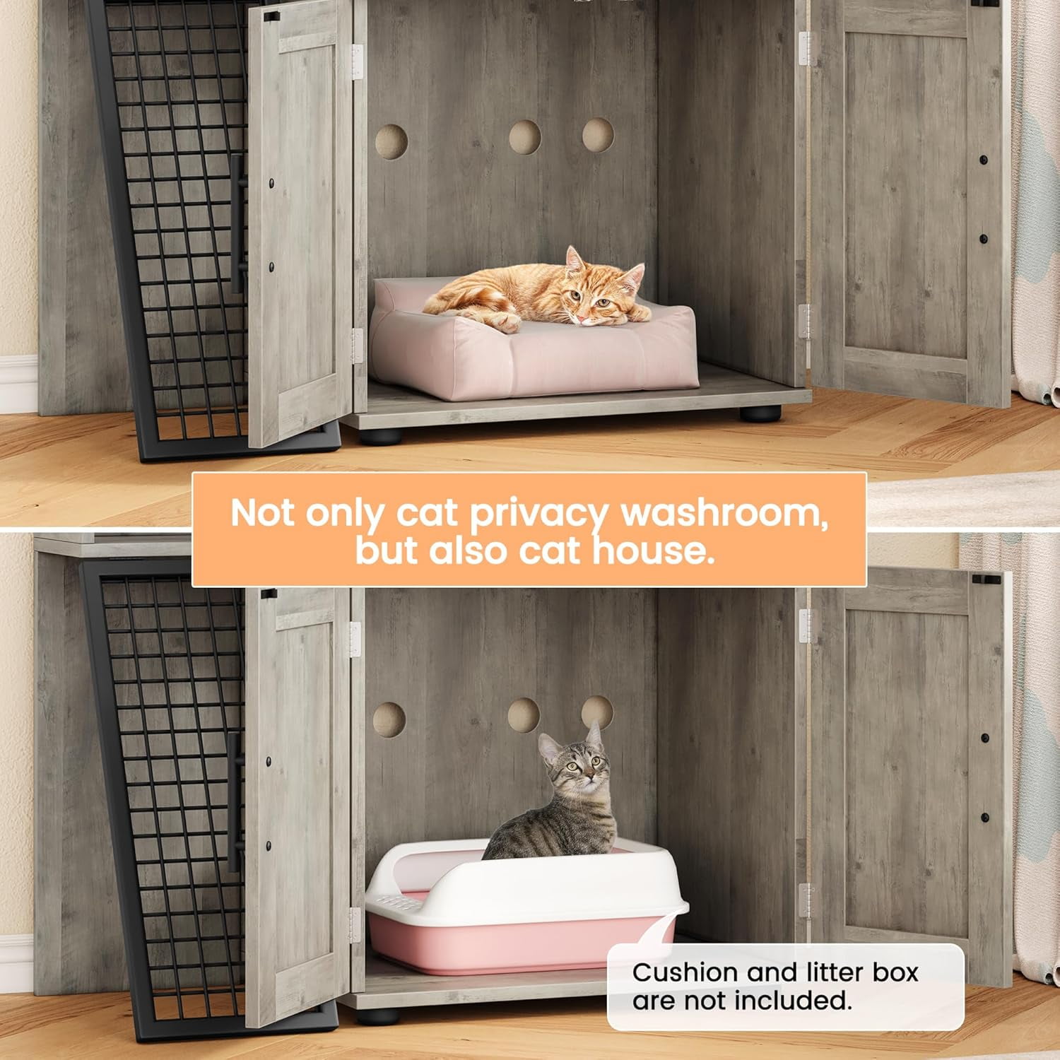 Easy Shopping Modern Cat Litter Box Enclosure – Dual Layer Hidden Cat Washroom with Sturdy Ladder, Ideal Cat Cabinet for Indoor Cats in Gray