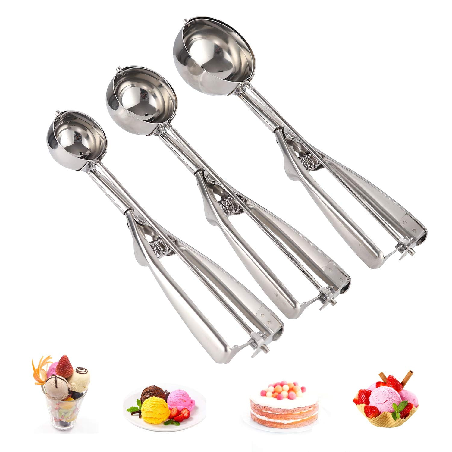 21.5cm 3 PCS Stainless Steel Ice Cream Scoop Trigger Include Small Size（20.5cm） ,Large Size Cookie Scoop Set Medium Size Ice Cream Scoop Set 22.5cm 