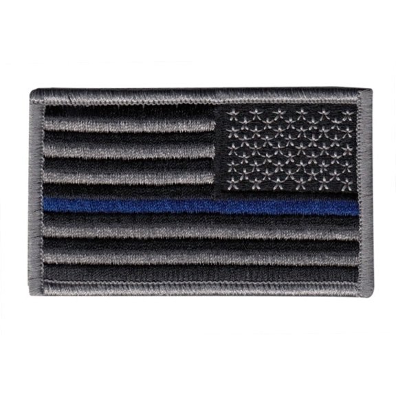 Hero's Pride Reverse U.S. Flag Patch with Blue Stripe, Grey/Black/Blue, 3-3/8" x 2"
