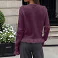 thumbnail image 6 of XUNKUSGA Women Crew Neck Ruffle Trim Knit Cardigan Fashion Pearl Button Front Long Sleeve Cropped Cardigan Sweaters for Women Soft Stretchy Cardigan for Women Wine Free Size, 6 of 7