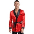 thumbnail image 2 of Ocealan Mens Adult Satin Smoking Robe Jacket Long Sleeve Short Kimono Bathrobe with Belt Red M, 2 of 7