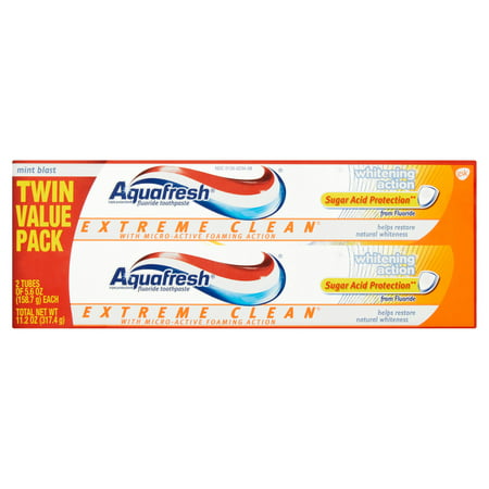 Aquafresh Extreme Clean Mint Blast Fluoride Toothpaste Twin Pack, 5.6 oz, 2