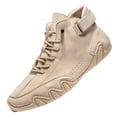 thumbnail image 3 of Domuza Men's Casual Handmade High Top high boots Leather Outdoor Walking Sneakers 2026 summer Slip-on Lightweight Non-Slip Waterproof Driving Chukka Boots Beige 10.5 (EU-46), 3 of 5